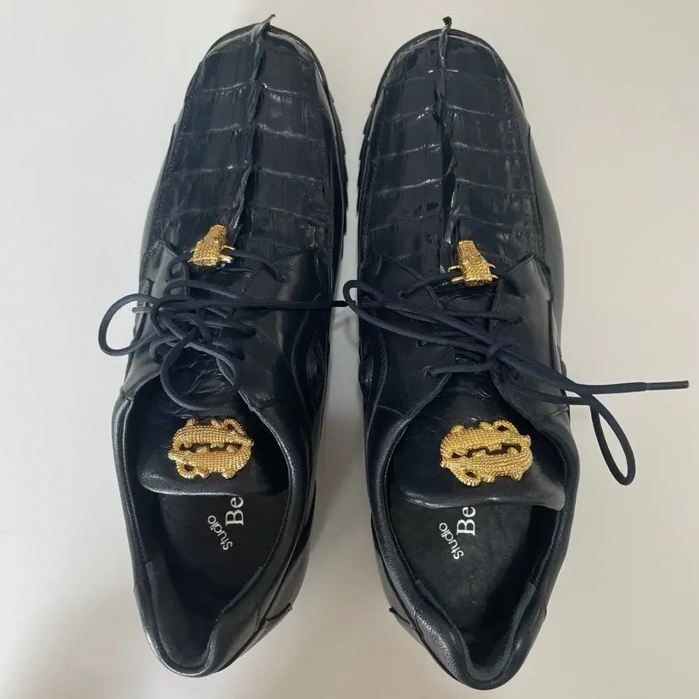 Studio Belvedere Hornback/Calf Men’s Size 10 Shoes Night Blue - Picture 2 of 12